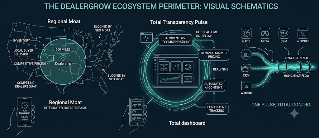 DealerGrow ecosystem SEO moat around territory